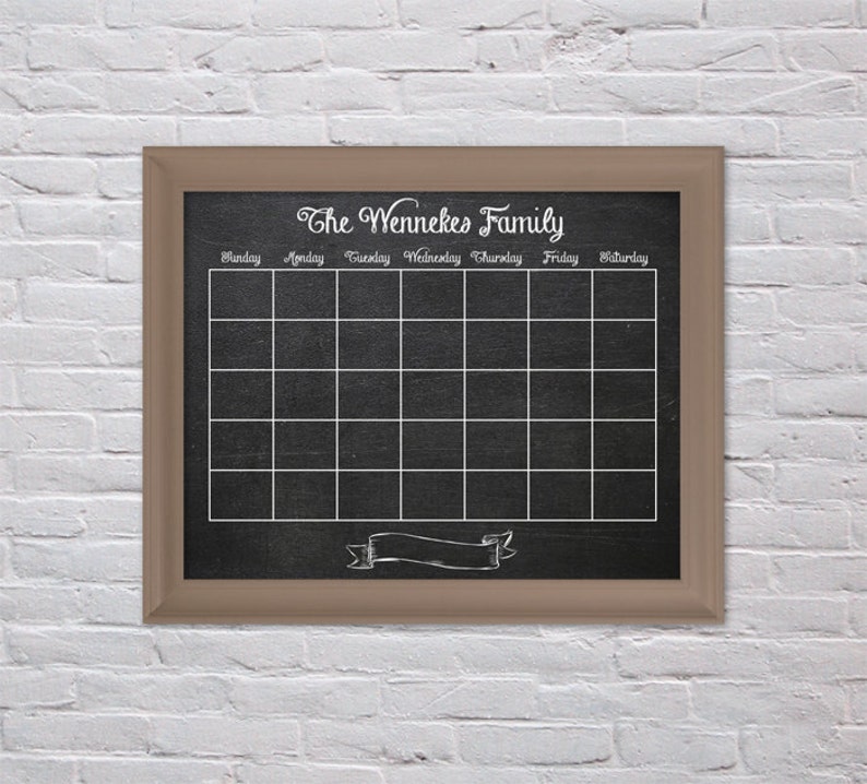 Chalkboard Calendar Family Calendar Printable 16 x 20 Etsy