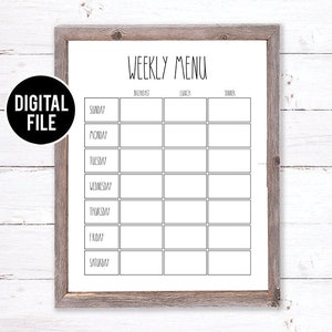 Dry Erase Menu Plan, Weekly Meal Planner Journal Printable, Family Meal ...