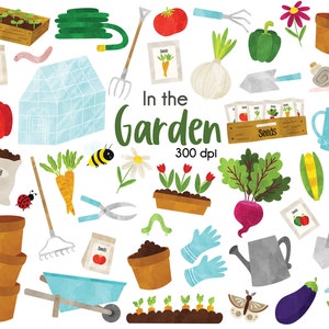 Bundle de clipart de jardin, clipart de légumes, serre, brouette, Clipart de printemps, Clipart d'insecte, graines, carottes, betteraves, jardin en pleine croissance