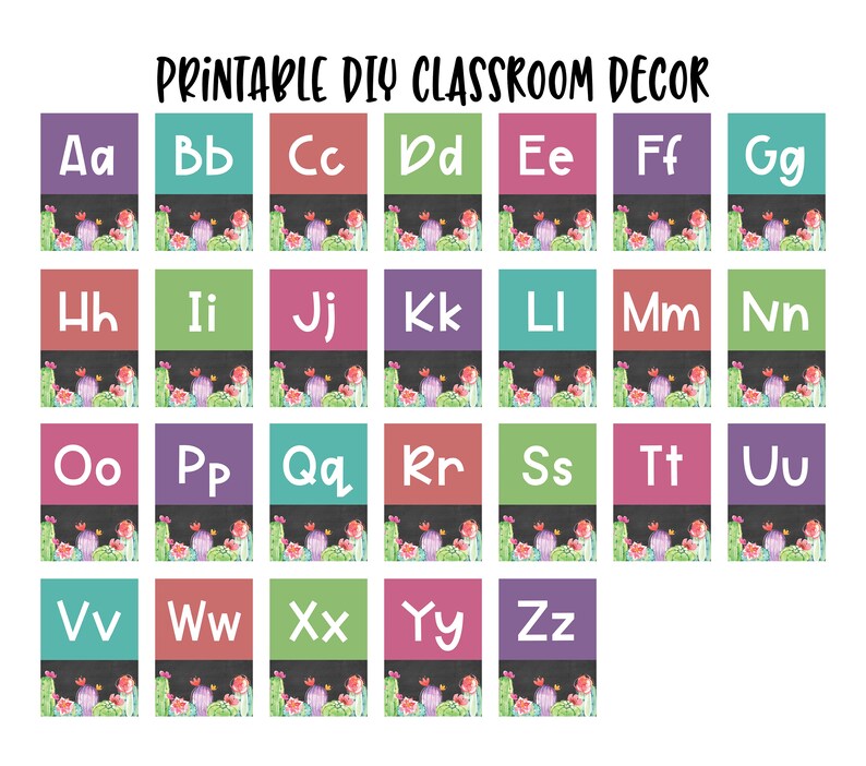 Alphabet Classroom Posters PRINTABLE Cactus Classroom Decor Etsy 