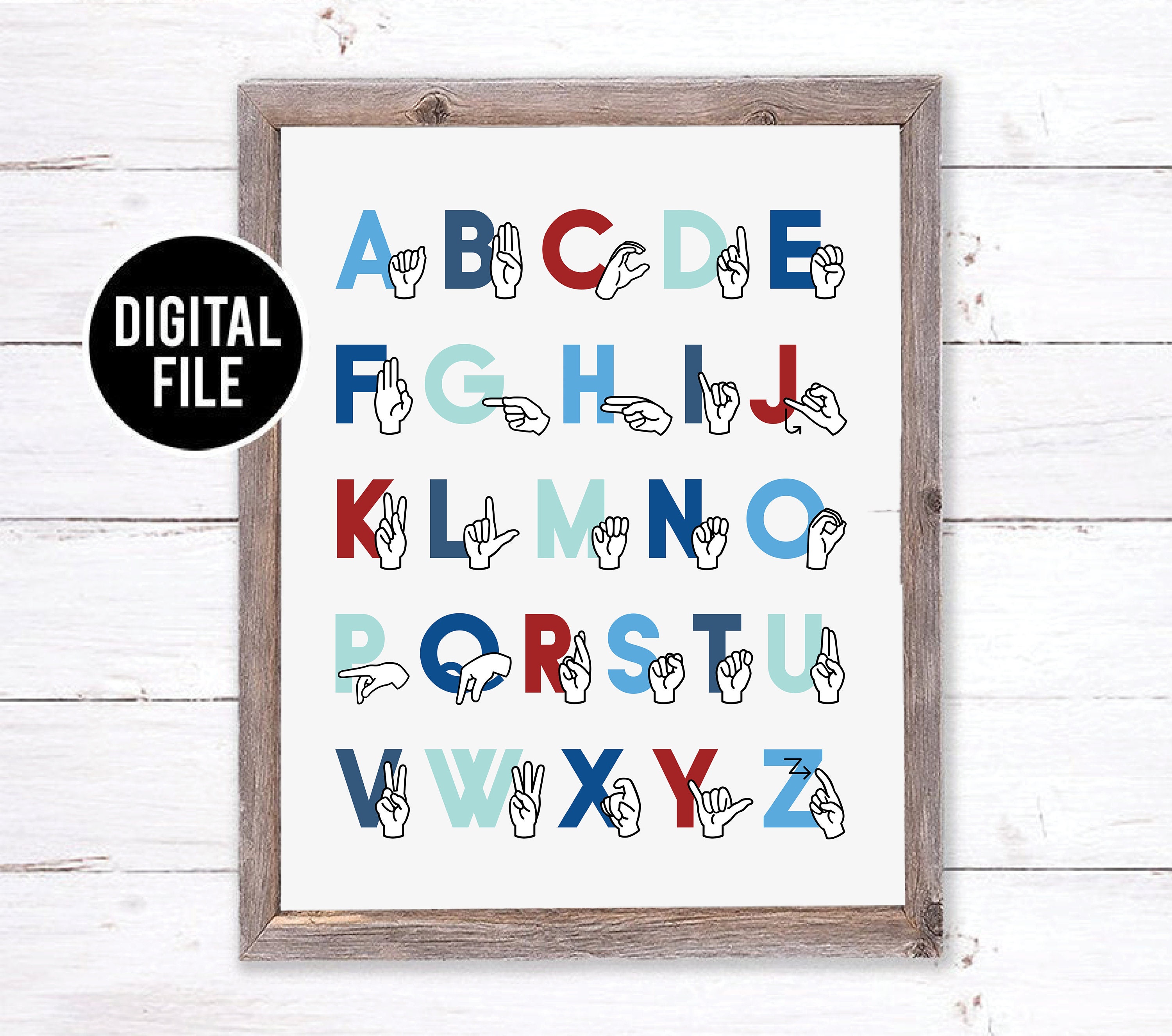 ABC Sign Language Alphabet Art - Playroom ABC Nursery Art - ASL ...
