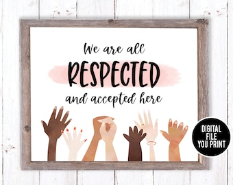 Equality Poster, Human Equality Art, Inclusive Classroom Art, Diversity Classroom Printable decor, LGBTQ Inclusion, Respected and accepted