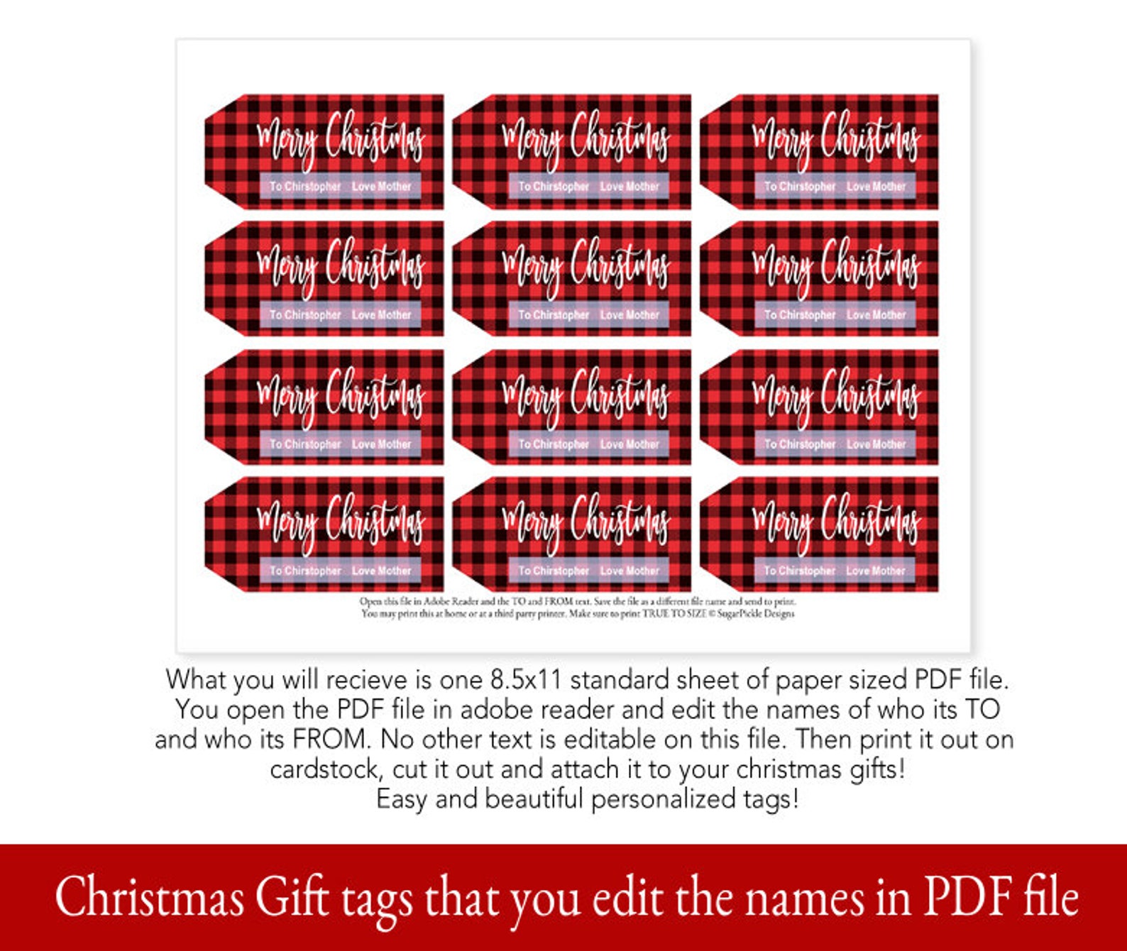 Buffalo Plaid Editable PDF Printable Christmas Gift Tags | Etsy