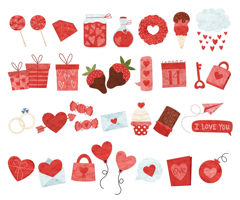 Valentines Day Digital Clipart Bundle, Love Graphics Art, Valentine Clip  Art, Hand Drawn Water Color Valentines PNG, Sweets and Treats -  Canada