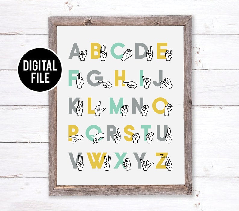 Printable ASL Alphabet Artwork Wall Decor - Indicator Language Alphabet Artwork - Woodland Nursery ASL Artwork - Alphabet Homeschool Decor, Playroom Artwork photo regarding Printable Asl Signs named Printable ASL Alphabet Artwork Wall Decor - Indicator Language Alphabet Artwork - Woodland Nursery ASL Artwork - Alphabet Homeschool Decor, Playroom Artwork