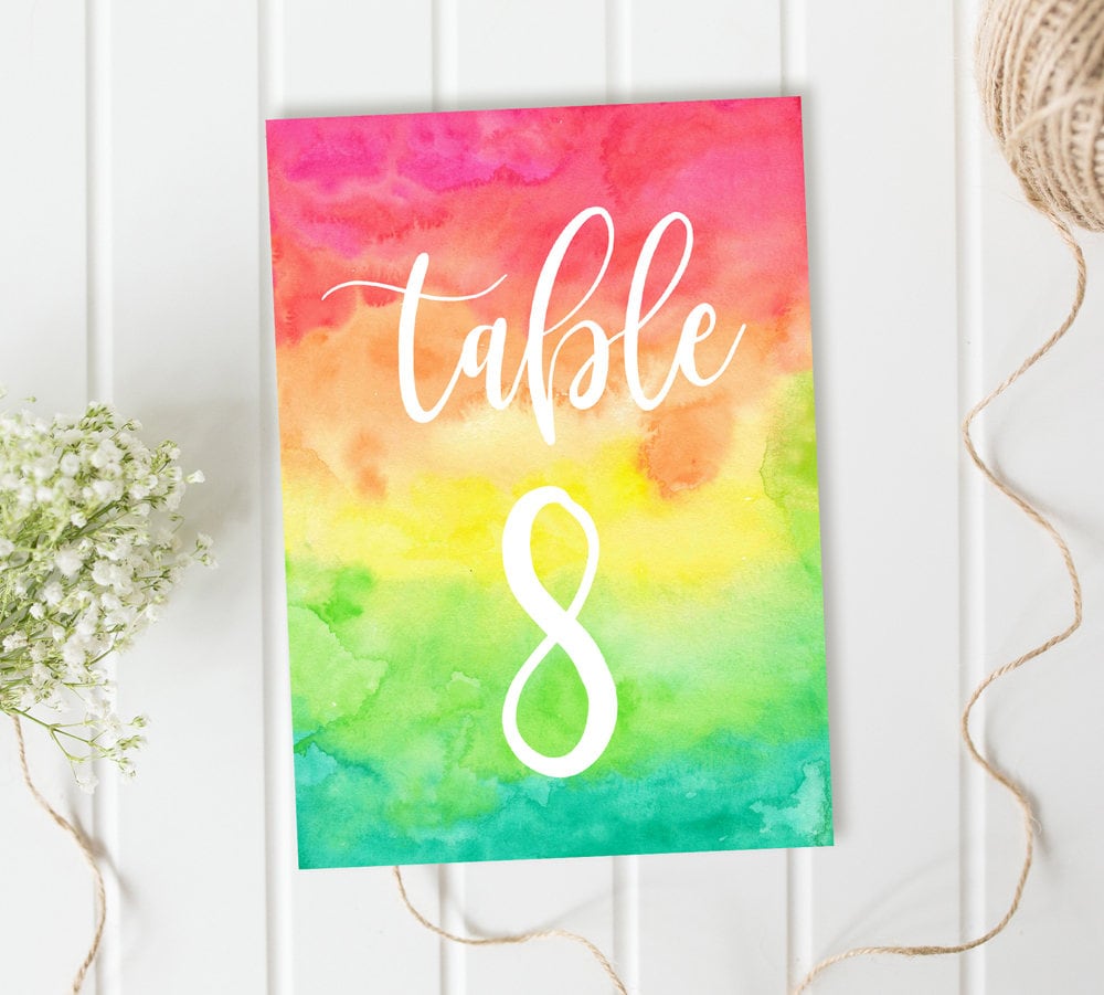 Colourful Table Numbers for Weddings or Parties, Multicolour Wedding ...
