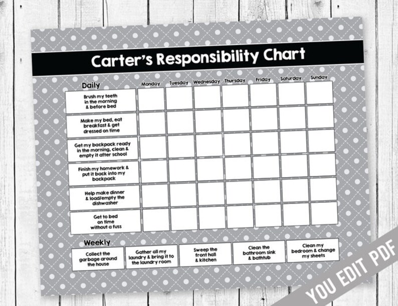 Teen Editable Chore Chart Printable Teen Reward Chart | Etsy