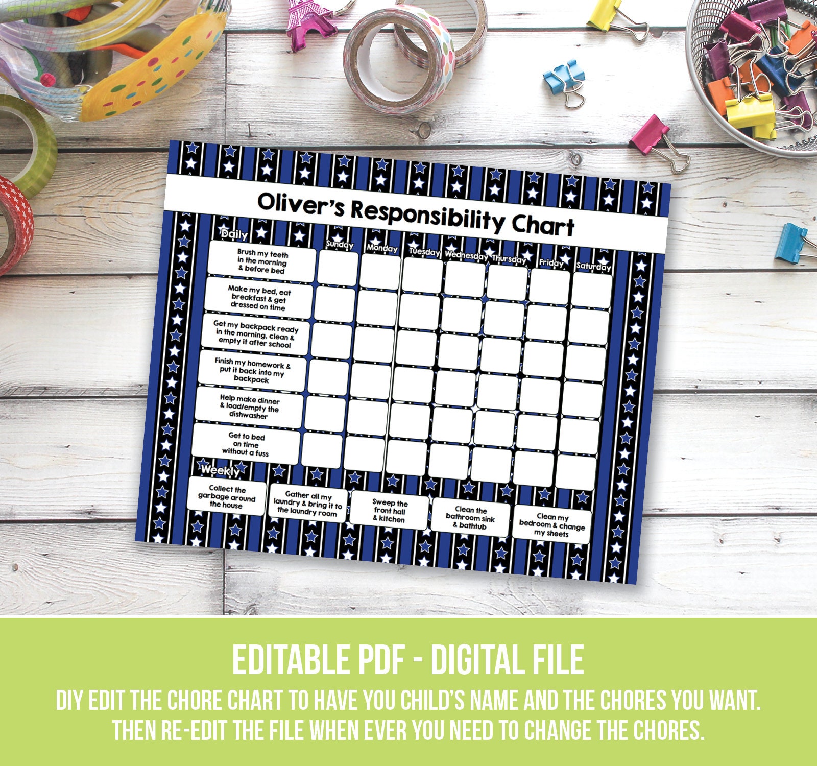 Printable Teen Chore Chart Editable Chore Chart for Teens | Etsy