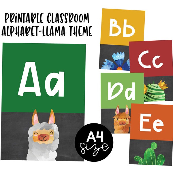 Alphabet Classroom Posters PRINTABLE | Llama Classroom Decor | Chalkboard Llama Decor | Primary Classroom Decor | Kindergarten