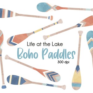 Boho Paddles Clipart-Set, Lake Life Paddles Clipart Bundle, Cottage Paddles Clipart, Boho Clipart, See Grafiken, handgezeichnet PNG,