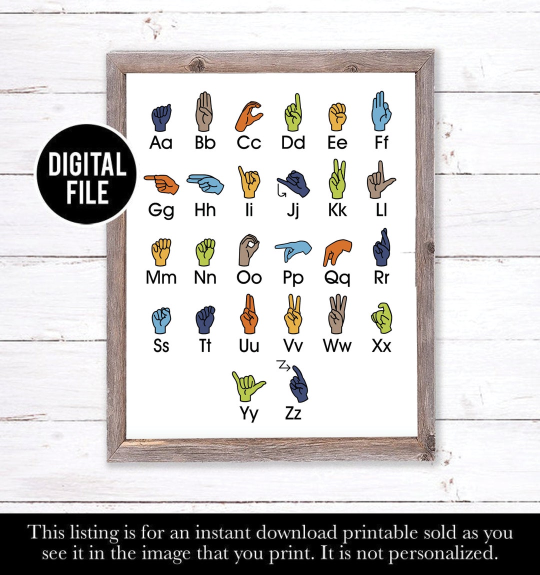Sign Language Alphabet Art - ABC Nursery Art - Alphabet Printable Art ...