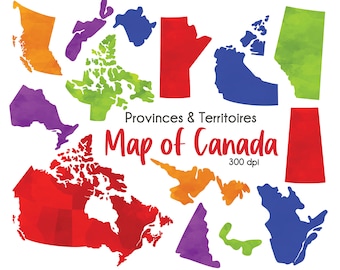 Canada Map Clipart Bundle PNG, Canadian Provinces Map Graphics, Canada Geography Clipart for Classroom Education Projects Worksheets Slides