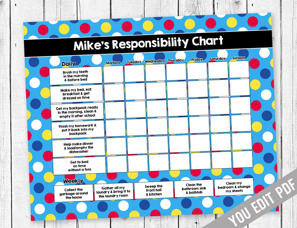 Chore chart for kids Reward Chart Responsibility Chart | Etsy