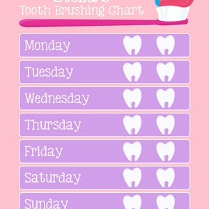 Tooth Brushing Chart, Tooth Brushing Reward Chart, Girl Tooth Brushing Chart, Tooth Brushing Printable, Chore Chart, Responsibilities Chart image 4