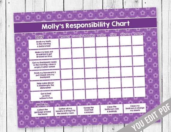Chore Chart Teen Chore Chart Incentive Chart Allowance Chart Weekly Chart Behavior Chart Purple Flower Chore Chart You Edit Pdf