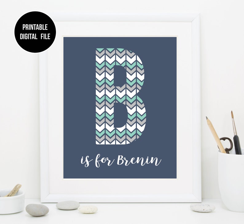 Navy Mint and Grey Nursery Art Printable Personalized Boy | Etsy
