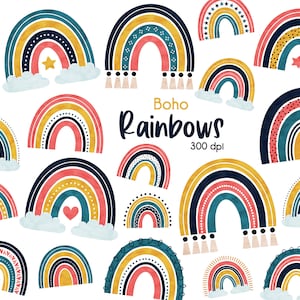 Rainbow clipart bundle hand drawn | boho rainbow png | baby rainbow hand drawn | Colourful Rainbow digital download Clipart