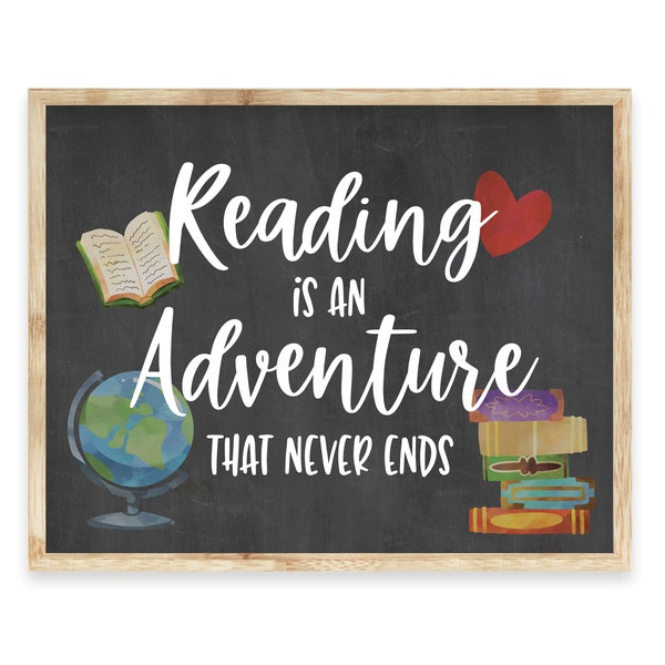 Classroom Decor, Classroom Inspiration Sign, Reading Adventure, Classroom Door Hanger, Library Decor, Reading Sign PRINTABLE