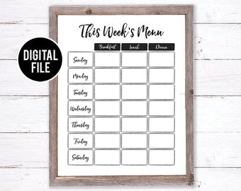 Dry Erase Menu Plan Weekly Meal Planner Journal Printable | Etsy