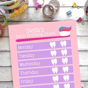 Tooth Brushing Chart, Tooth Brushing Reward Chart, Girl Tooth Brushing Chart, Tooth Brushing Printable, Chore Chart, Responsibilities Chart image 1