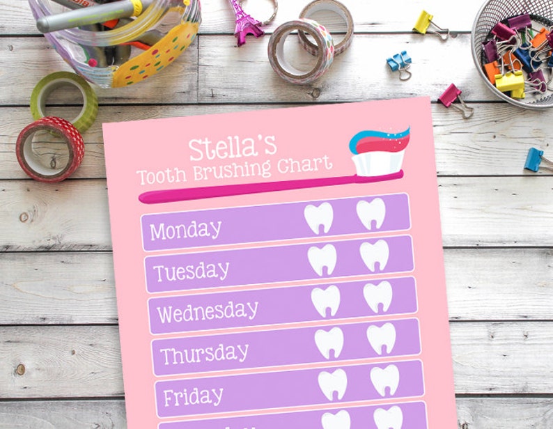 Tooth Brushing Chart, Tooth Brushing Reward Chart, Girl Tooth Brushing Chart, Tooth Brushing Printable, Chore Chart, Responsibilities Chart image 1