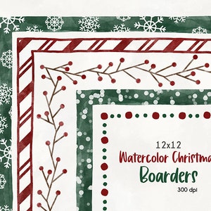 Watercolour Christmas Border Clipart | Hand drawn Holiday Borders Clipart | Christmas Borders | Digital Download | Watercolour Clipart