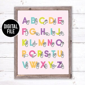 ASL nursery printable, Sign language for nursery, Alphabet Classroom for the Deaf, Nursery decor, Nursery wall art, Deaf Baby
