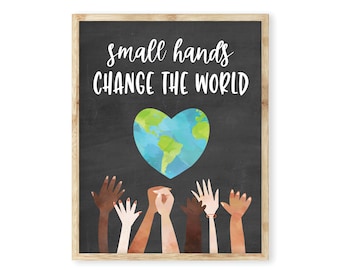 Positivity Classroom Posters, Small hands change the world, Positive Affirmations For Kids, Diversity Inclusive Motivational Homeschooling