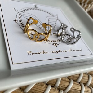 Stainless steel waterproof hearts minimalist adjustable gold or silver ring•modern cut heart silver or gold ring• love gift