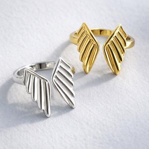 Anillo de alas de ángel dorado o plateado / Anillo de ángel llamativo / Anillo de alas de ángel ajustable / Joyería de ángel de la guarda / Acero inoxidable resistente al agua imagen 10