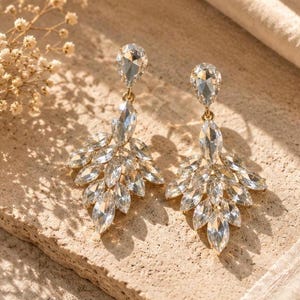 Crystal Chandelier Earrings | Statement Bridal Earrings | Gold Drop Earrings | Wedding Earrings | Sparkly Crystal Earrings | Gift for Her