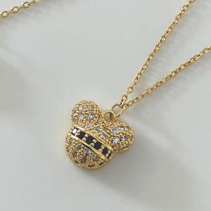 Mickey Minnie Mouse Pendant Necklace | Gold Zircon Cartoon Jewelry | Dainty Disney Necklace Gift | Cute Birthday Jewelry for Her | Fashion C Black
