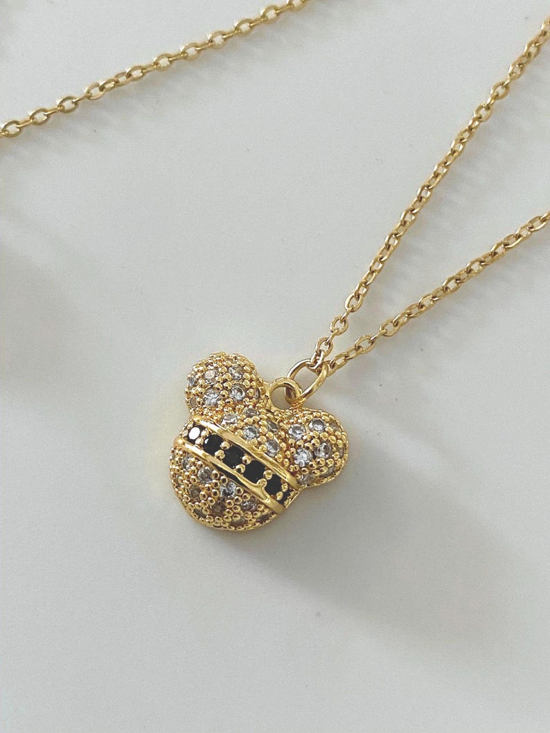 Mickey Minnie Mouse Pendant Necklace | Gold Zircon Cartoon Jewelry | Dainty Disney Necklace Gift | Cute Birthday Jewelry for Her | Fashion C Black