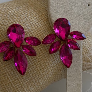 Pendientes de fiesta rosa fucsia cristal, pendientes candelabro de novia, pendientes de fiesta dama de honor imagen 7