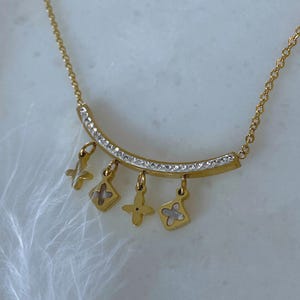 Cross Charms Dangle Necklace| Gold multi cross Pendant with Crystals | Elegant Stainless Steel Jewelry