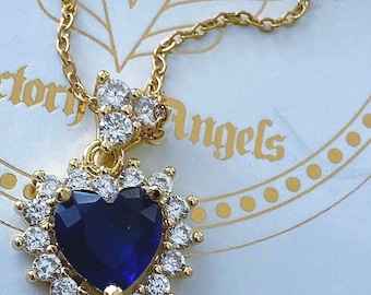 Luxury stainless steel royal blue heart crystal zircons  necklace,waterproof anti tarnish luxury crystal heart necklace