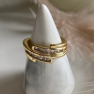 One size adjustable statement topaz crystal 18 k luxury gold plated ring, gift for her