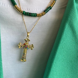 Vintage style stainless steel gold cross necklace, waterproof non tarnish luxury vintage crucifix necklace