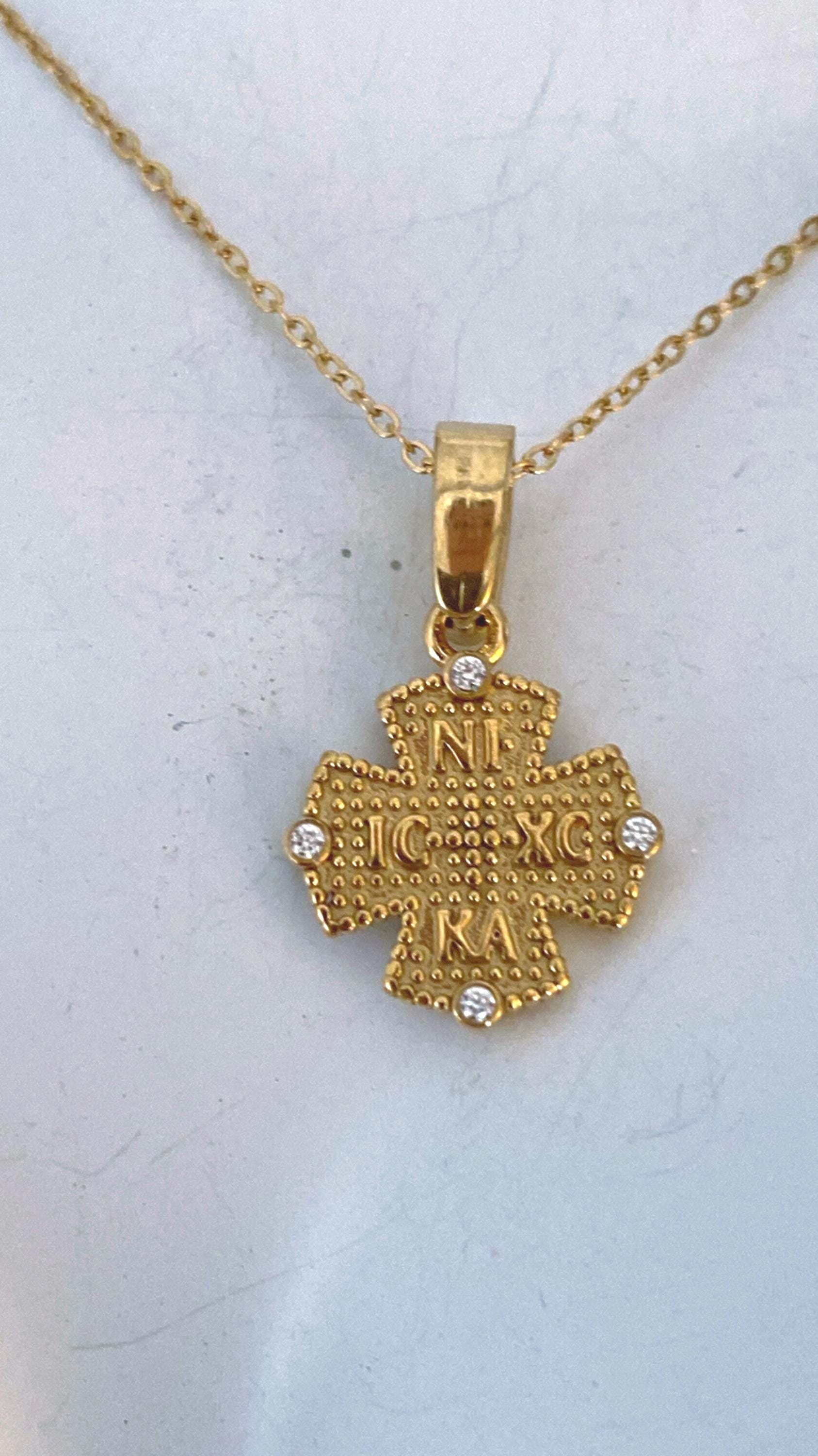 Gold Stainless Steel Byzantine Cross Necklace | Ic XC NI KA Cross
