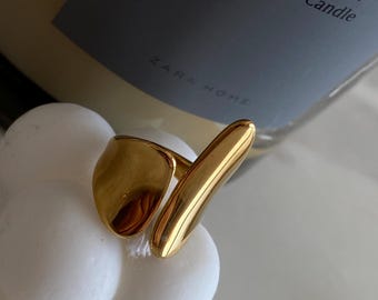 Anillo abstracto de oro / Anillo minimalista llamativo / Anillo de oro de acero inoxidable / Anillo escultural moderno / Anillo de oro ajustable / Resistente al agua y al deslustre