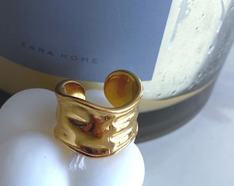 Anillo minimalista de acero inoxidable dorado, talla única • Anillo ajustable minimalista de oro, resistente al agua y al deslustre • Anillo para mujer