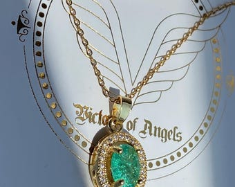 Emerald green diana style crystal stainless steel gold necklace• luxury crystal  green gold waterproof necklace•christmas gift