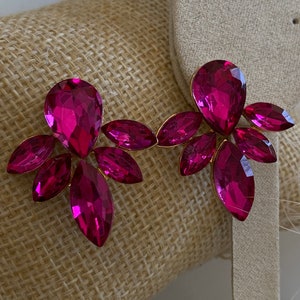 Pendientes de fiesta rosa fucsia cristal, pendientes candelabro de novia, pendientes de fiesta dama de honor imagen 6