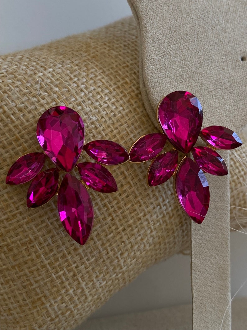 Pendientes de fiesta rosa fucsia cristal, pendientes candelabro de novia, pendientes de fiesta dama de honor imagen 6