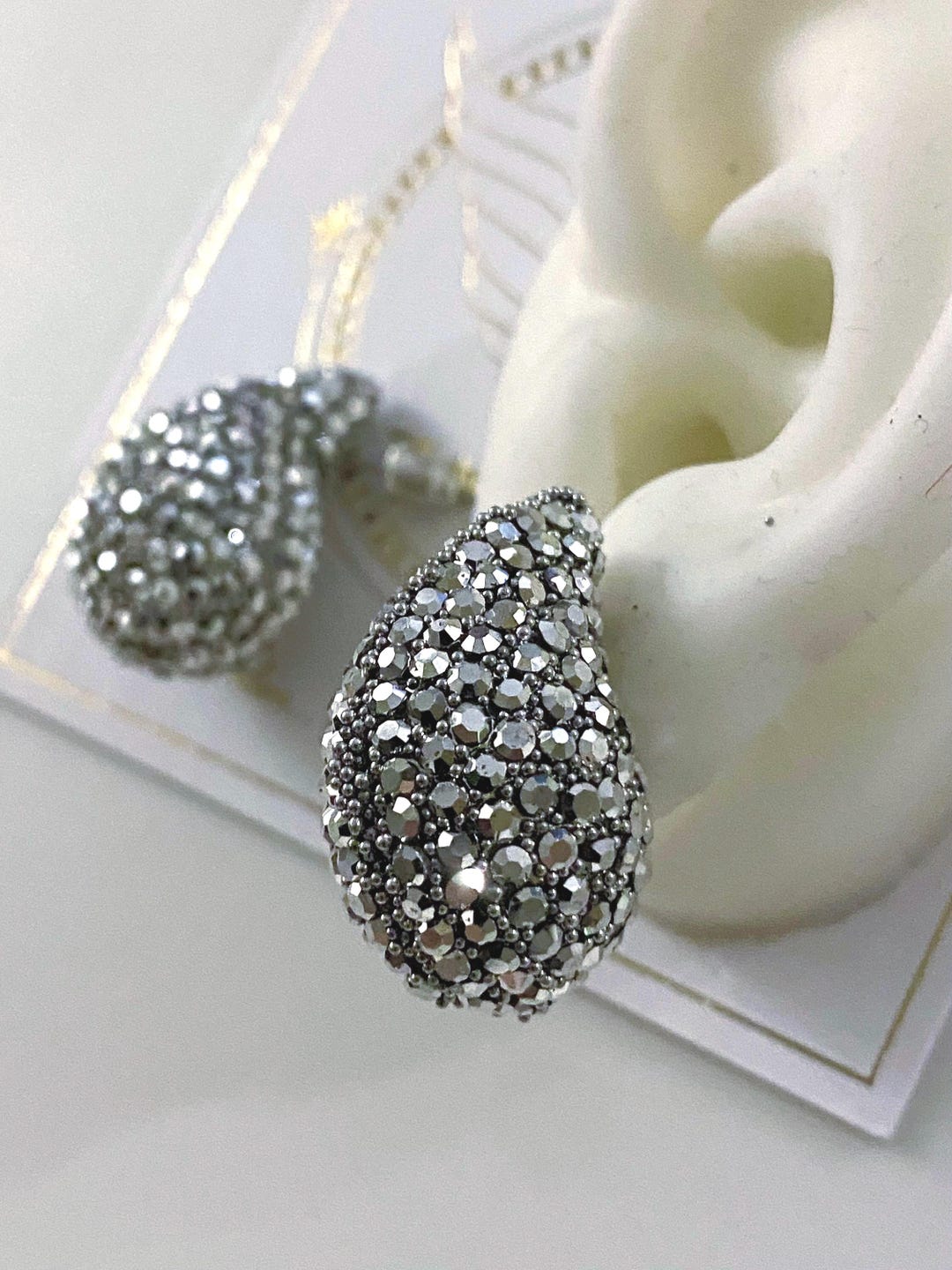 Retro Chic Party Silver Tear Drop Party Button Earrings• Party Earrings ...