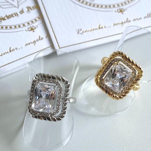 Luxury Statement Cocktail Ring | Square Zircon Gold & Silver stainless steel Ring | Elegant Party Jewelry Gift
