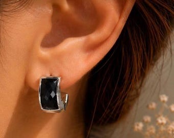 Black Hoop Earrings for Women | Stainless Steel Huggie Earrings | Waterproof Black Hoops | Hypoallergenic Minimalist Earrings | Everyday Jew