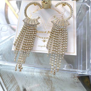 Bröllopsfest retro chic ljuskrona lyxiga strass dingel långa kristall diamantörhängen, bröllopsfest zirkoner guld stora örhängen
