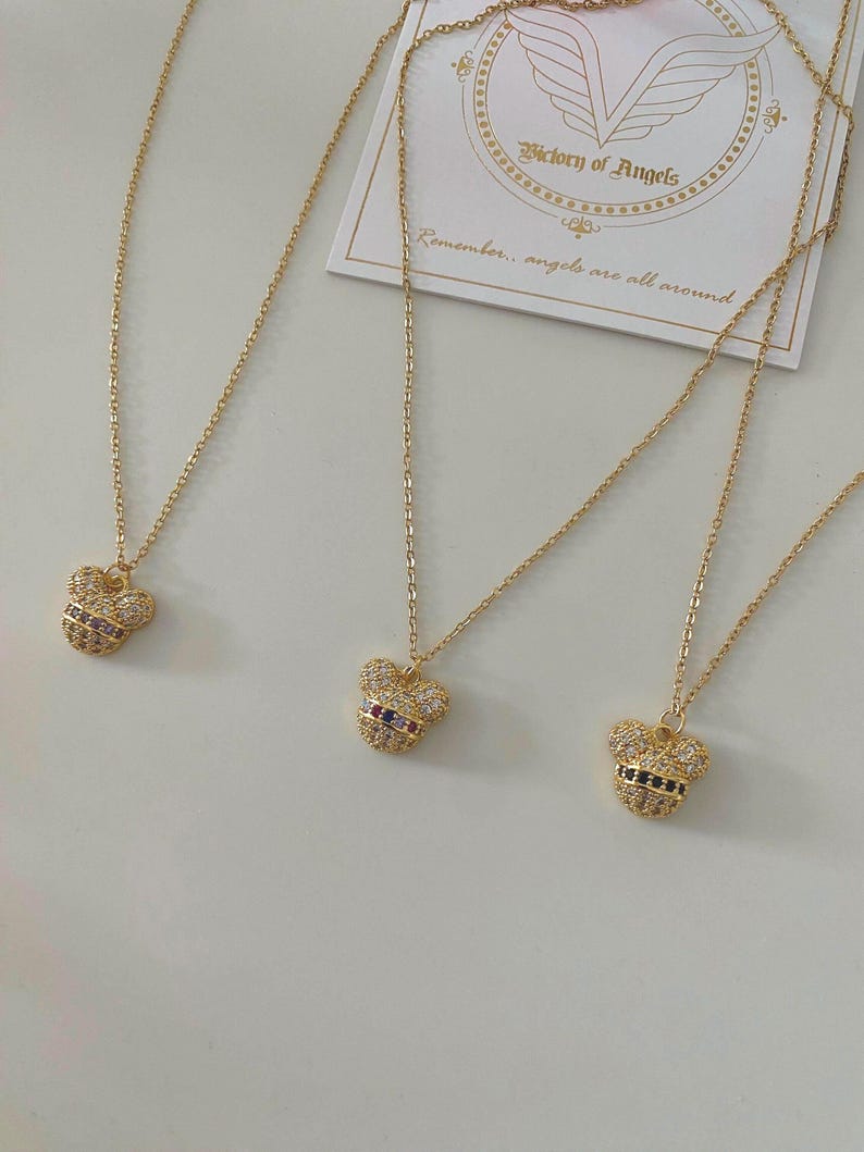 Mickey Minnie Mouse Pendant Necklace | Gold Zircon Cartoon Jewelry | Dainty Disney Necklace Gift | Cute Birthday Jewelry for Her | Fashion C image 4
