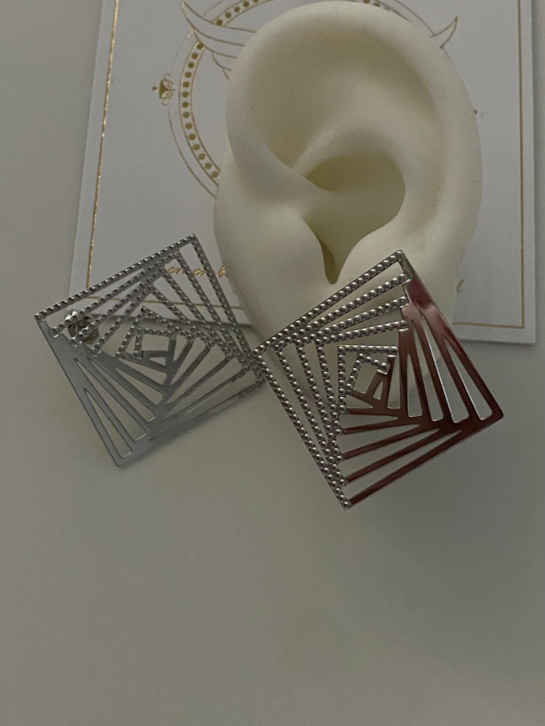 Vintage Style Chunky Rectangle Silver Earrings, Tarnish Free Retro Chic